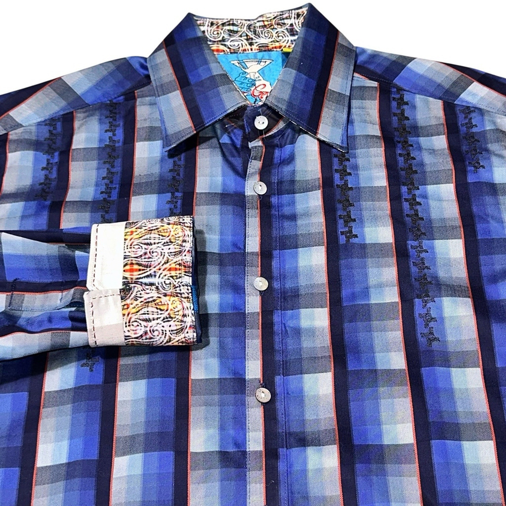 Robert Graham Mens Blue Plaid Flip Cuff Long Sleeve Button Down Medium EUC